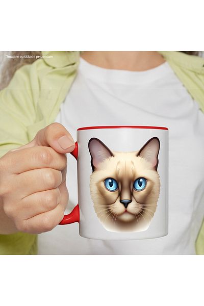 StoryGift Romania Mug with a Burmese cat | serious | blue eyes | illustration | attentive | on, With ,STG