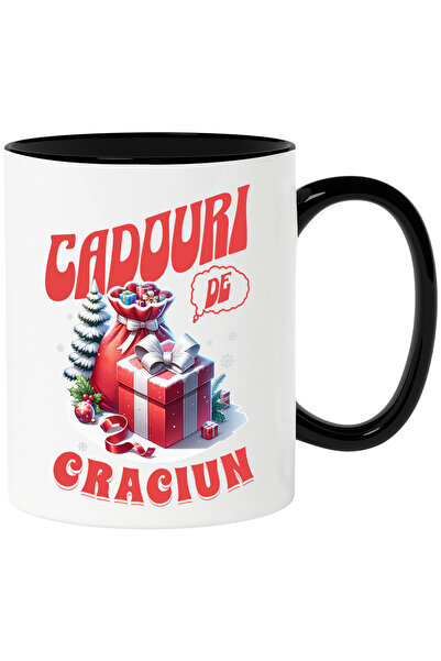 StoryGift Romania Cana cu Sac De Cadouri Si Cutie Rosie Cu Zapada, Globuri Co...