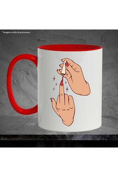 StoryGift Romania Mug With Hand, Nail Polish, Stars, Nails, Finger, Brush, Multicolor 330 ml, Ceramic with, With, STG.