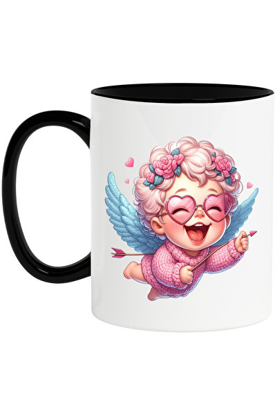 StoryGift Romania Cana cu un bebelus Cupidon, ilustratie, floricele, lana, fl...