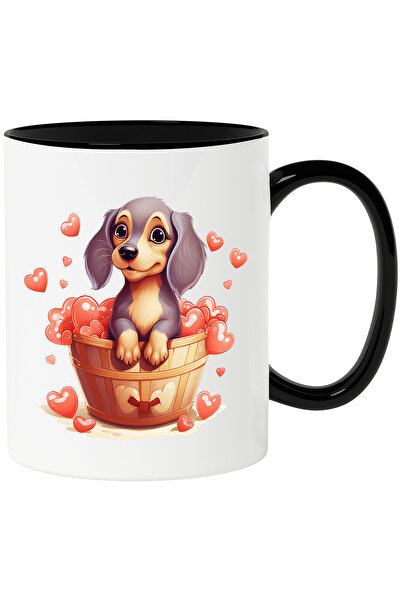 StoryGift Romania Cana cu un catelus care sta intr-o copaita | ilustratie | animal de companie | i, Cu Maner Negru