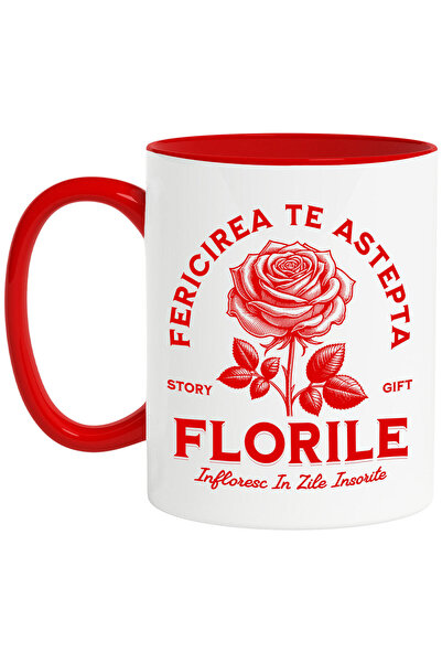 StoryGift Romania Cana cu Trandafir Rosu Text Fericire Te asteapta text Flori...
