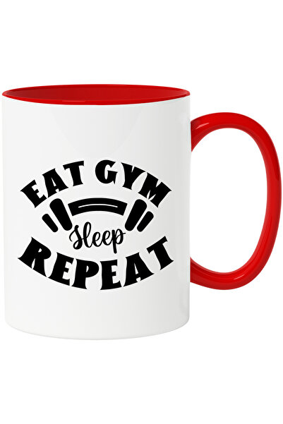 StoryGift Romania Cana cu o haltera si mesajul "Eat gym, sleep, repeat" - man...