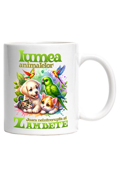 StoryGift Romania Cana Lumea animalelor- Pisica, Caine, Papagal, 330ml, Ceram...