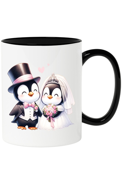 StoryGift Romania Cana cu 2 pinguini la nunta | mireasa | ilustratie | rochie...