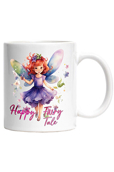 StoryGift Romania Cana cu o fetita zana cu mesajul "Happy Fairy Tale", basm, ilustratie, vesela, f, Cu Maner Alb