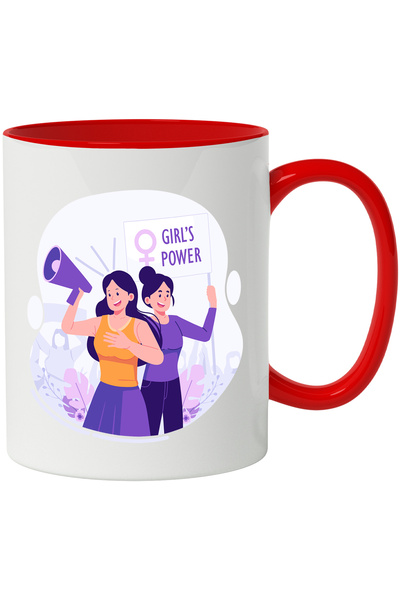 StoryGift Romania Cana Cu Mesaj In Engleza Girl's Power, Parada, Frunze, Portavoce, Multicolor 330, Cu Maner Rosu