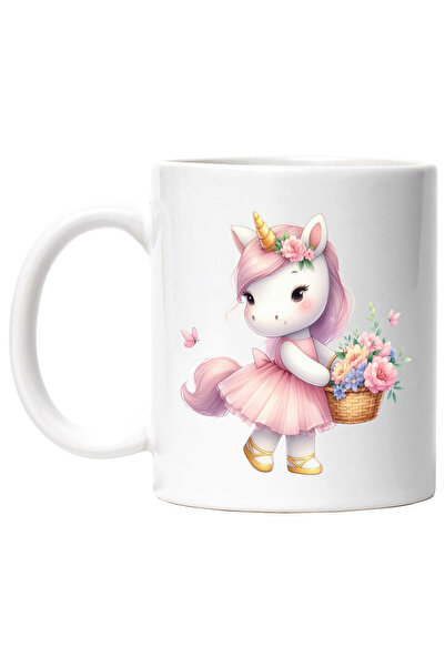 StoryGift Romania Cana cu un unicorn, ilustratie, vesel, fluturi, cos cu flor...