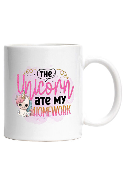 StoryGift Romania Cana cu un unicorn micut cu mesajul "The unicorn ate my homework", basm, ilustra, Cu Maner Alb