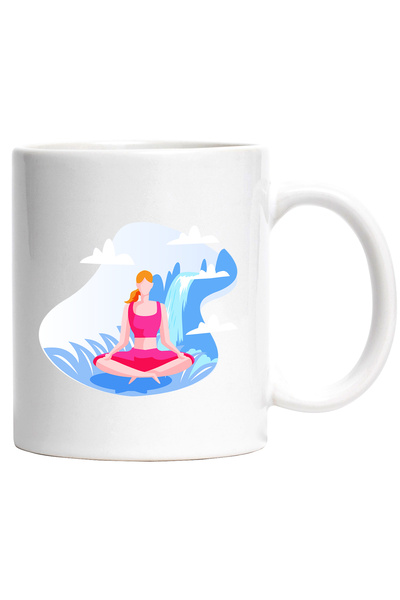 StoryGift Romania Cana Cu Yoga, Cascada, Meditatie, Cer, Multicolor 330 ml, C...