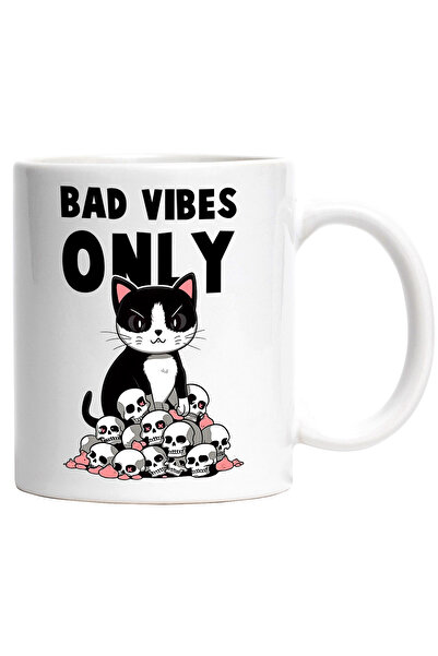 StoryGift Romania Cana cu pisica agresiva/rea cu mesajul "Bad vibes only", il...
