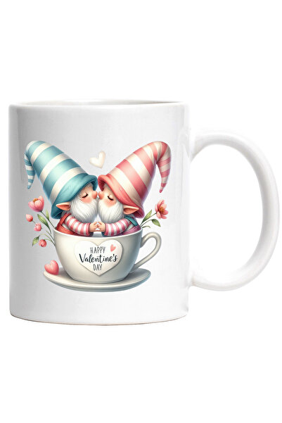 StoryGift Romania Cana cu doi Gnomi indragostiti intr-o cana, cu mesajul happy valentine's day | 3, Cu Maner Alb