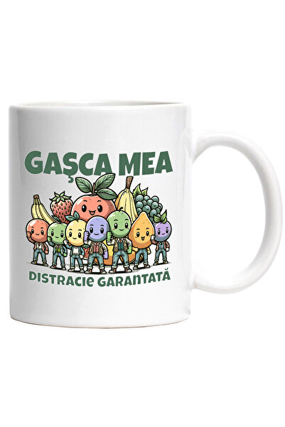StoryGift Romania Cana Gasca mea. Distractie garantata fructe colorate, 330ml, Ceramic cu Maner Al, Cu Maner Alb