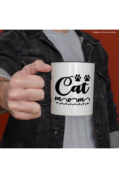 StoryGift Romania Mug with paws and the text "Cat mom" - loving mother who raises affectionate cats, With ,STG