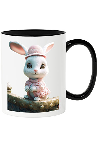 StoryGift Romania Cana cu Animatie Draguta cu Iepure Alb, Imbracat in Roz, Pa...