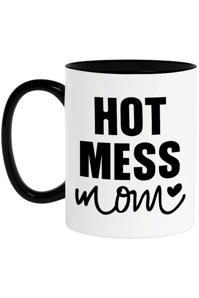 StoryGift Romania Cana cu mesajul "Hot mess mom" - mama dezastru fierbinte inimioara cu Maner Negr, Cu Maner Negru