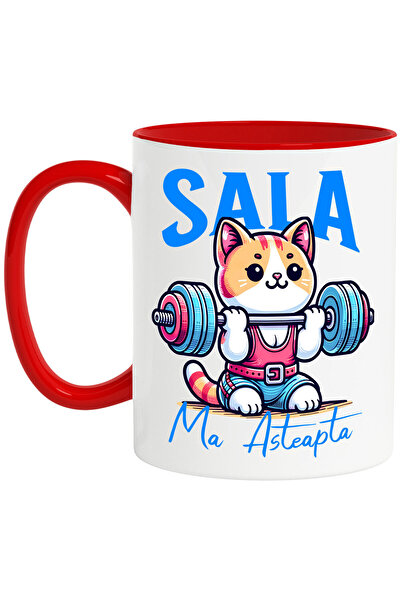 StoryGift Romania Cana cu Pisica Portocalie Ridicand Greutati Sala Sport Text...