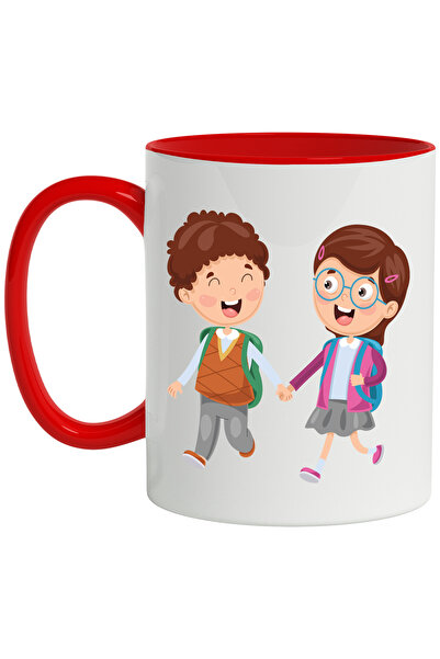 StoryGift Romania Cana Cu Fata, Baiat, Scoala, Elevi, Ghiozdan, Ochelari, Multicolor 330 ml, Ceram, Cu Maner Alb