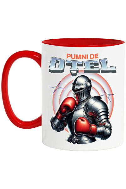 StoryGift Romania Cana Om de otel cu manusi de box text PUMN DE OTEL, 330ml, ...