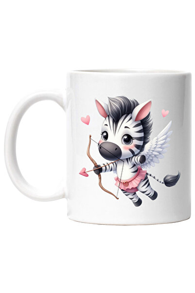 StoryGift Romania Cana cu o zebra Cupidon | ilustratie | trage cu arcul | inimioare | fusta | Vale, Cu Maner Alb