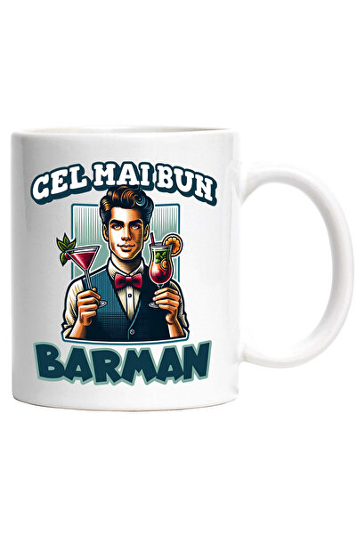 StoryGift Romania Cana cu Barbat barman Chelner Cu Vesta Si Papion Cu Bauturi...