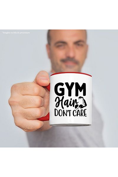 StoryGift Romania Mug for fitness enthusiasts with the text in English "Gym hair don't care" - n, Cu,STG