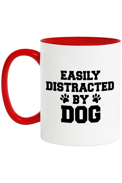 StoryGift Romania Mug for those who are easily distracted by dogs with text in English, With Red Handle