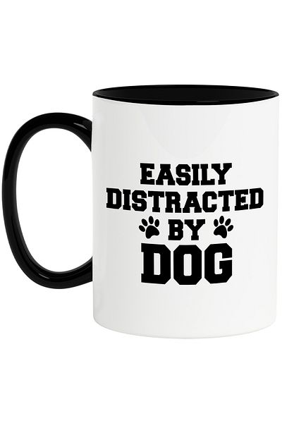 StoryGift Romania Mug for those who are easily distracted by dogs with text in English, with Black Handle