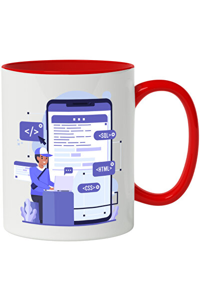 StoryGift Romania Cana Cu Cod, Telefon, Programare, Web, Multicolor 330 ml, Ceramica cu Maner Rosu, Cu Maner Rosu