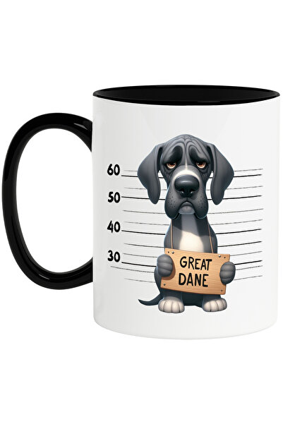 StoryGift Romania Cana cu Great Dane, caine, animal de companie, ilustratie, trist, la puscarie, m, Cu Maner Negru