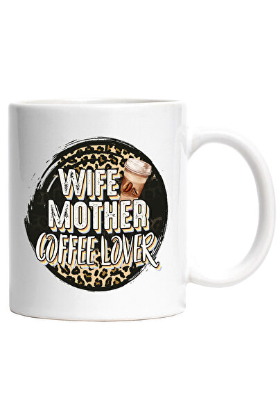 StoryGift Romania Cana cu mesajul "Wife, mother, coffee lover", ilustratie, l...