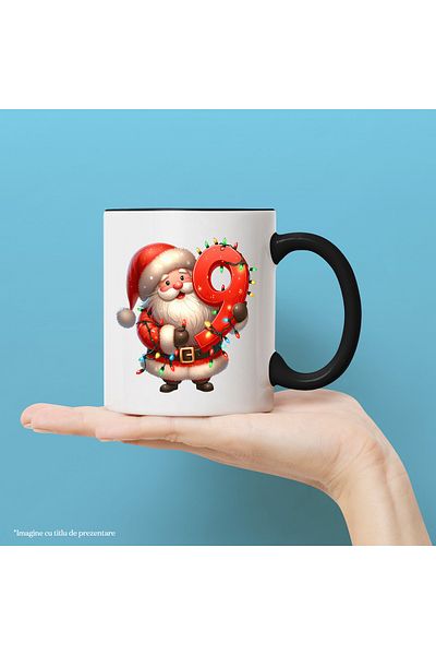 StoryGift Romania Mug with Santa Claus holding the number "9" | illustration | for children | lights |, With ,STG