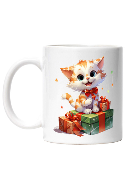 StoryGift Romania Cana cu un pisoi care sta pe un cadou, ilustratie, daruri, ...