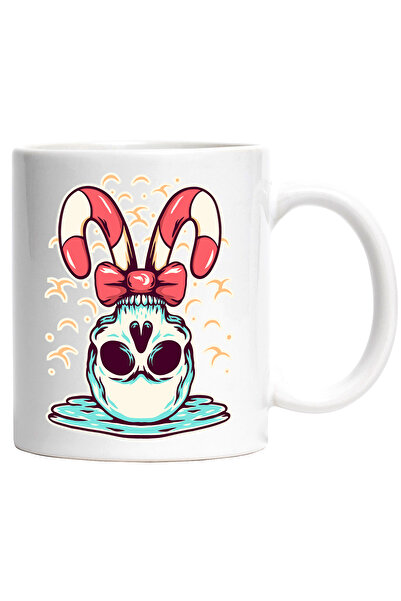 StoryGift Romania Cana Cu Gheata, Funda, Bastoane Craciun, Craniu, Multicolor 330 ml, Ceramica cu , Cu Maner Alb