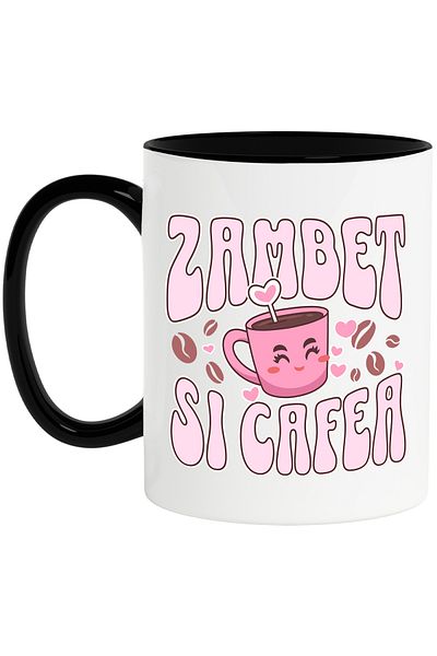 StoryGift Romania Mug with Smiling Coffee Mug Text Smile and Coffee Energy, Ceramic, 330ML, , With ,STG