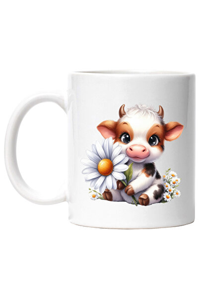 StoryGift Romania Cana cu o vacuta care tine o floare alba, ilustratie, vesel...