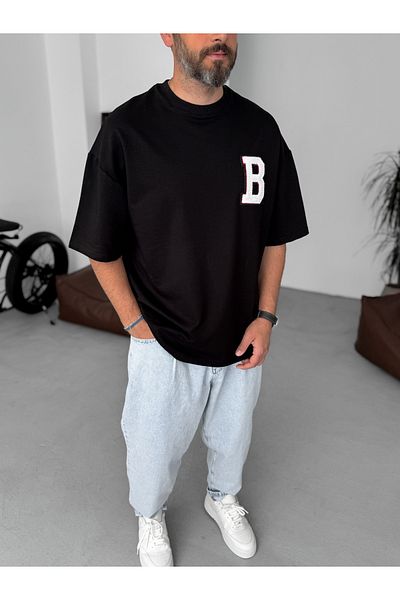 BYBASICMAN Black B Embroidered Oversize T-Shirt By-068