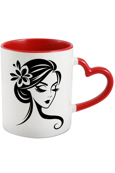 StoryGift Romania Cana cu o femeie frumoasa - floare in par cu Maner Inima Ro...