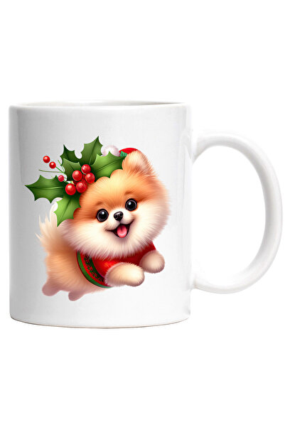 StoryGift Romania Cana cu un catelus vesel | caciula | Craciun | vasc | se jo...