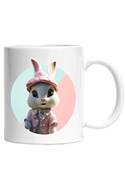 StoryGift Romania Cana cu Animatie Draguta cu Iepure Alb, Imbracat in Roz, Pa...