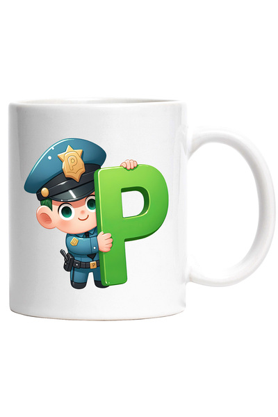 StoryGift Romania Cana cu un politist care tine litera "P" | ilustratie | sco...