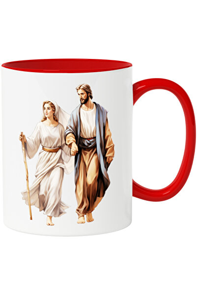 StoryGift Romania Cana cu Iisus Hristos si Maica Domnului | toiag | crestinism | bunatate | rugaci, Cu Maner Rosu