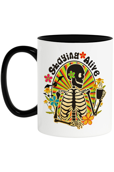 StoryGift Romania Cana cu schelet cu mesajul "Staying alive", stilul hippie, ...