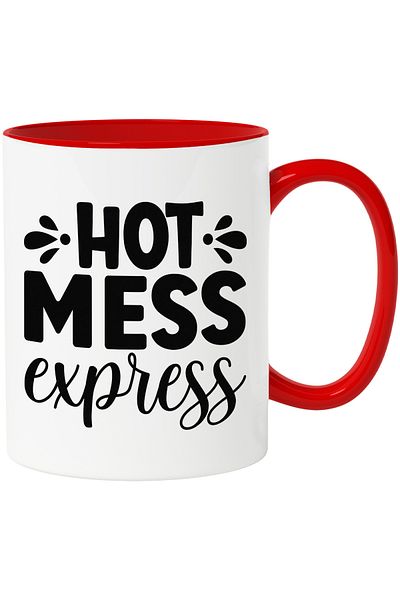 StoryGift Romania Cana cu textul in limba engleza "Hot mess express" - dezastru fierbinte cu Maner, Cu Maner Rosu