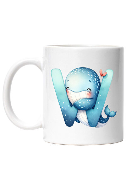 StoryGift Romania Cana cu o balena albastra cu litera "W", ilustratie, pentru...