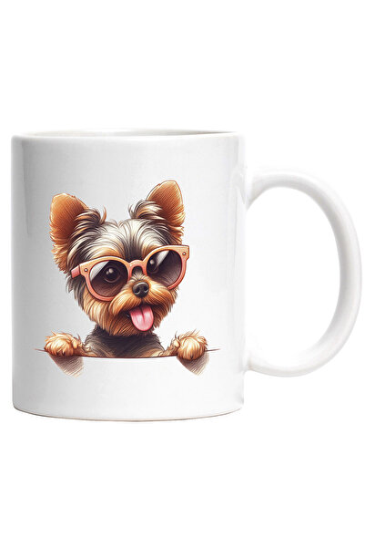 StoryGift Romania Cana cu un catelus blanos cu ochelari | ilustratie | se uita peste gard | nerabd, Cu Maner Alb