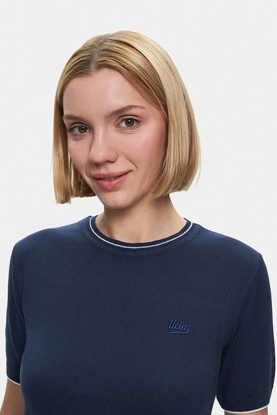 UCLA Tricou pentru femei JENNY, albastru bleumarin, cu decolteu, brodat, standard