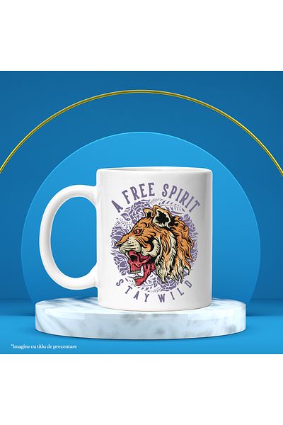 StoryGift Romania Mug With Message In English A Free Spirit Stay Wild, Tiger, Skull, Flowers, Fangs, F, With White Handle