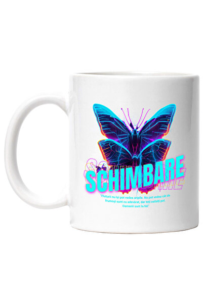 StoryGift Romania Cana Schimbare - Fluture, 330ml, Ceramic cu Maner Alb, Cu M...