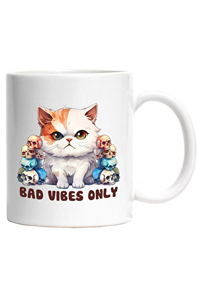 StoryGift Romania Cana cu pisica malefica cu mesajul "Bad Vibes Only", ilustr...
